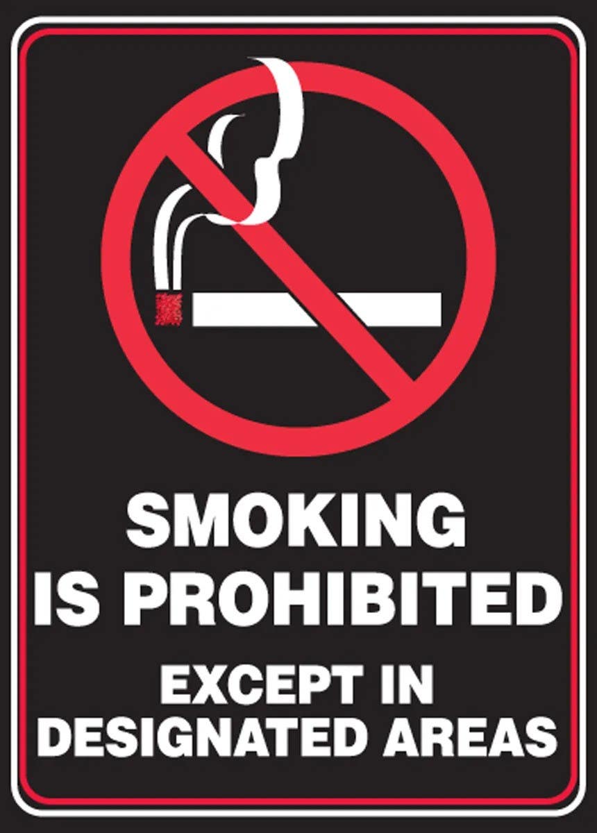 AccuformNMC LSMK569XVE Safety Label, Smoking Is Prohibited Except In Designated Areas, Adhesive Dura Vinyl, 7" H x 5" W