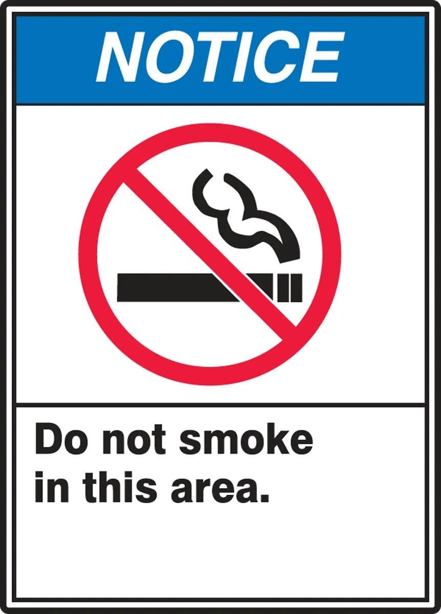 AccuformNMC LSMK800XVE ANSI Notice Safety Label, Do Not Smoke In This Area, Adhesive Dura Vinyl, 5" H x 3-1/2" W
