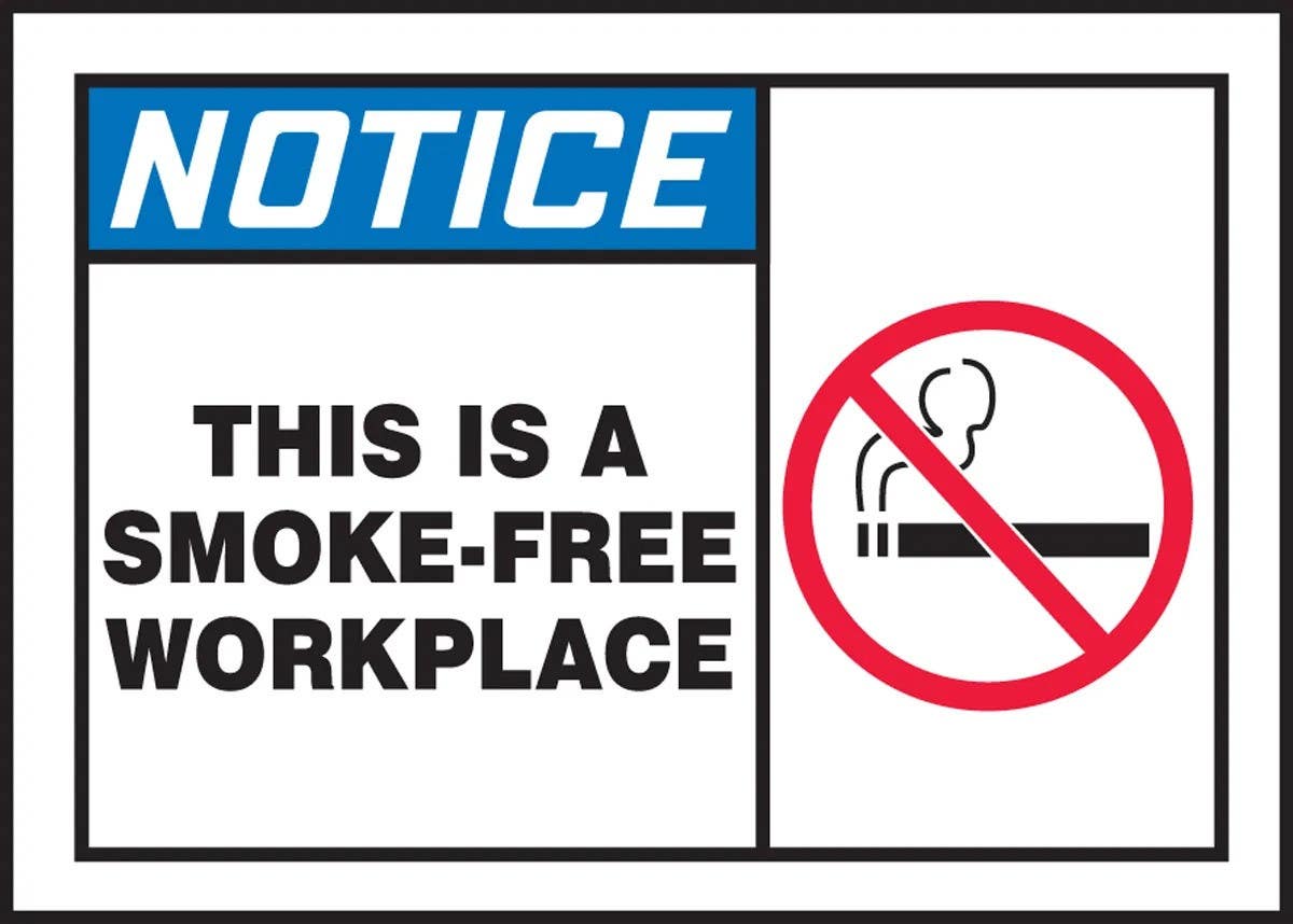 AccuformNMC LSMK801XVE ANSI Notice Safety Label, This Is A Smoke-Free Workplace, Adhesive Dura Vinyl, 3-1/2" H x 5" W