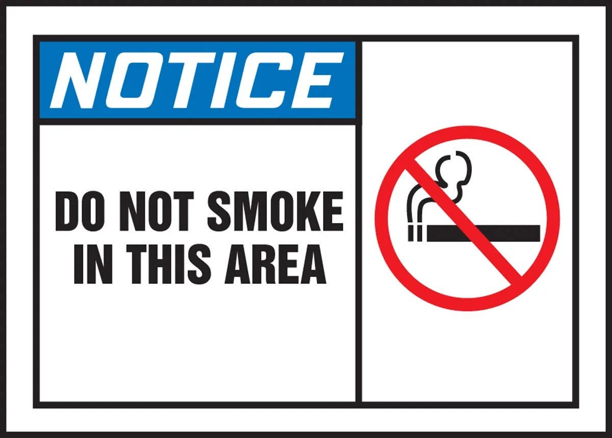 AccuformNMC LSMK803VSP ANSI Notice Safety Label,Do Not Smoke In This Area, Adhesive Vinyl, 3-1/2" H x 5" W, 5/Pk