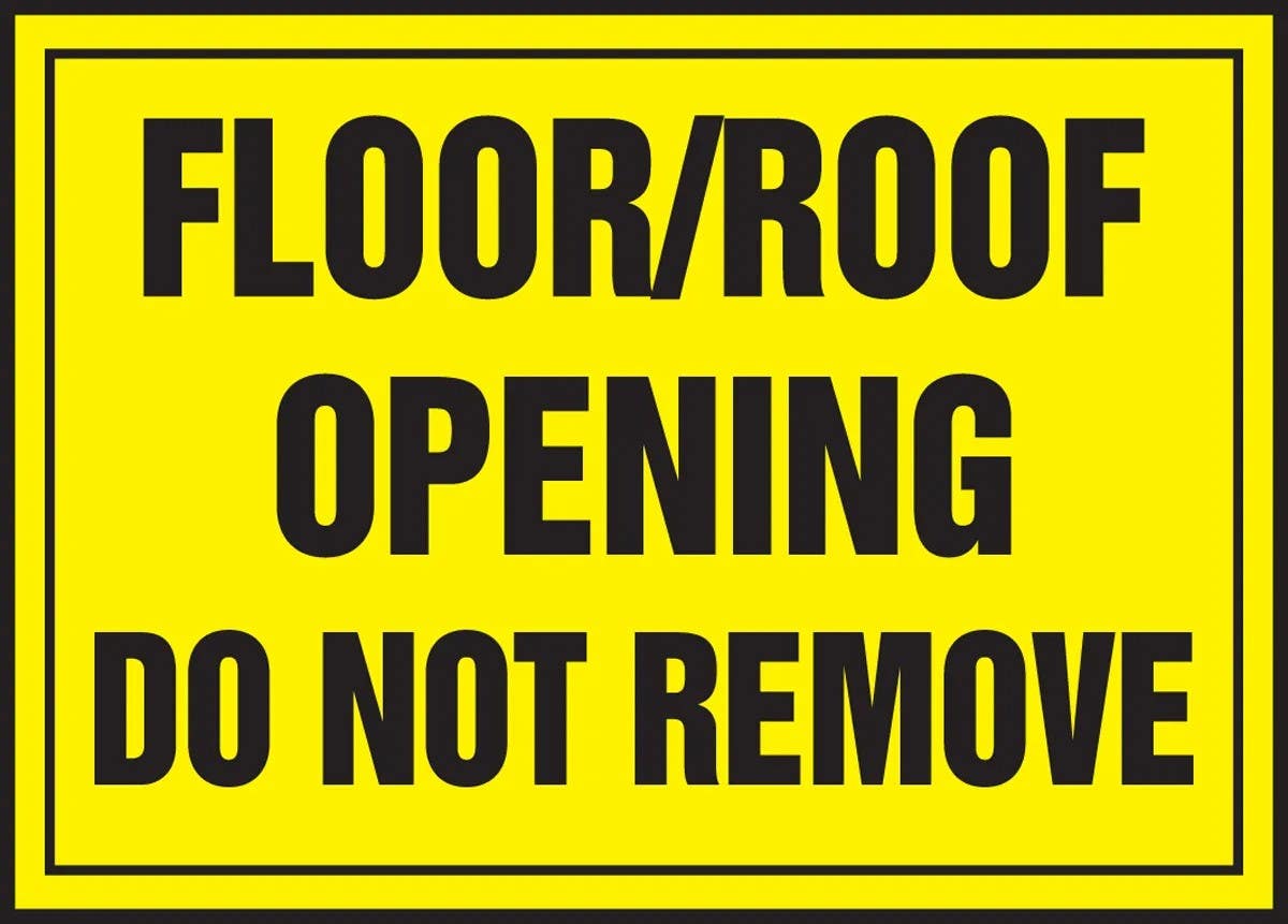 AccuformNMC LSTF503VSP Safety Label, Floor/Roof Opening Ahead, Do Not Remove, Adhesive Vinyl, 5" H x 7" W, 5/Pk