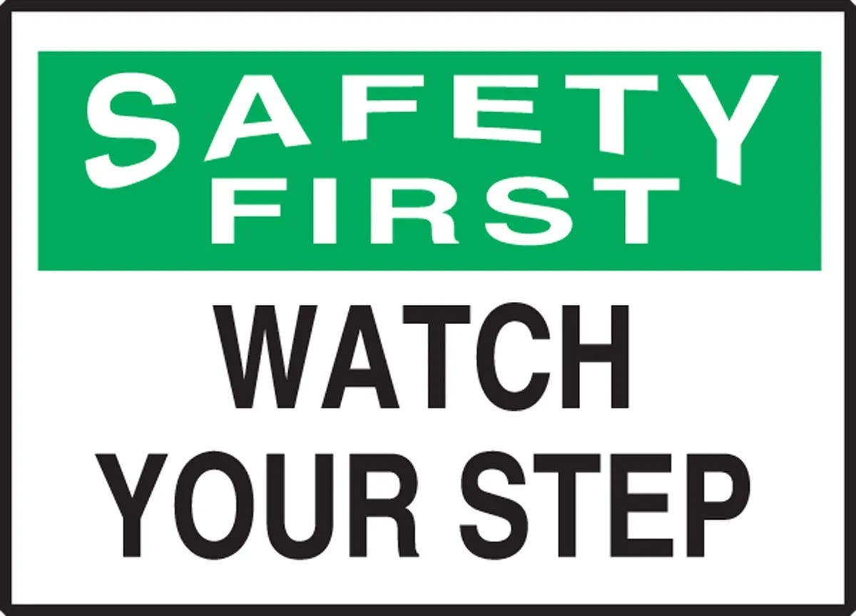 AccuformNMC LSTF504VSP OSHA Safety First Safety Label, Watch Your Step, Adhesive Vinyl, 3-1/2" H x 5" W, 5/Pk
