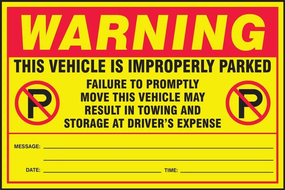 AccuformNMC LVHR302 Parking Violation Label, Warning, This Vehicle Is Improperly Parked, Pressure Sensitive Paper, 100/Pk