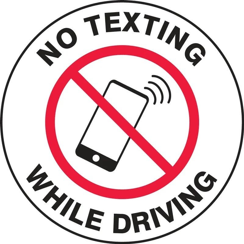 AccuformNMC LVHR Safety Label, No Texting While Driving w/ Symbol, Adhesive Vinyl, 5/Pk