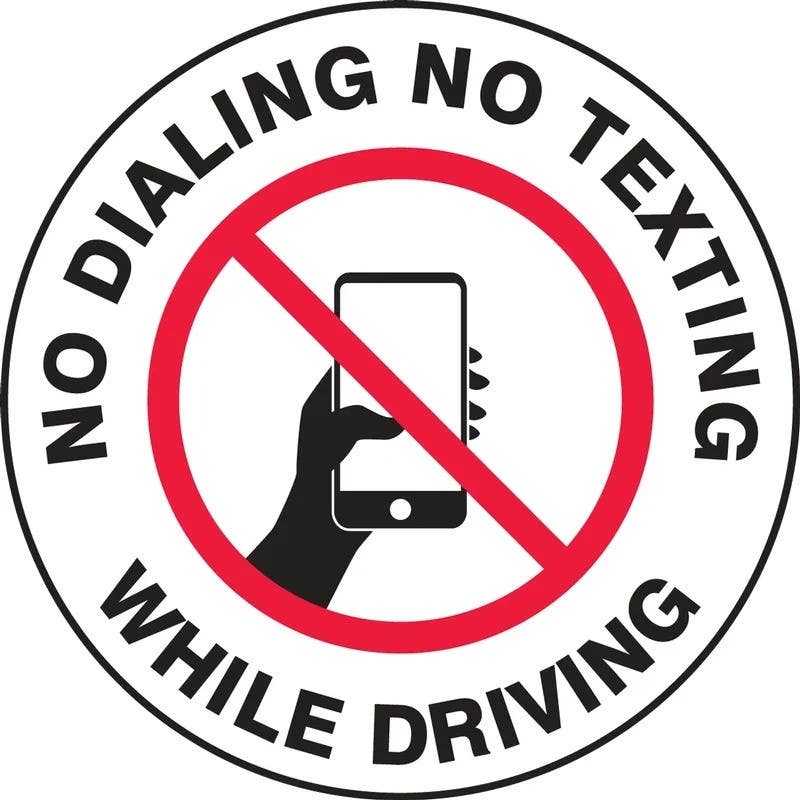 AccuformNMC LVHR Safety Label, No Dialing, No Texting While Driving, Adhesive Vinyl, 5/Pk