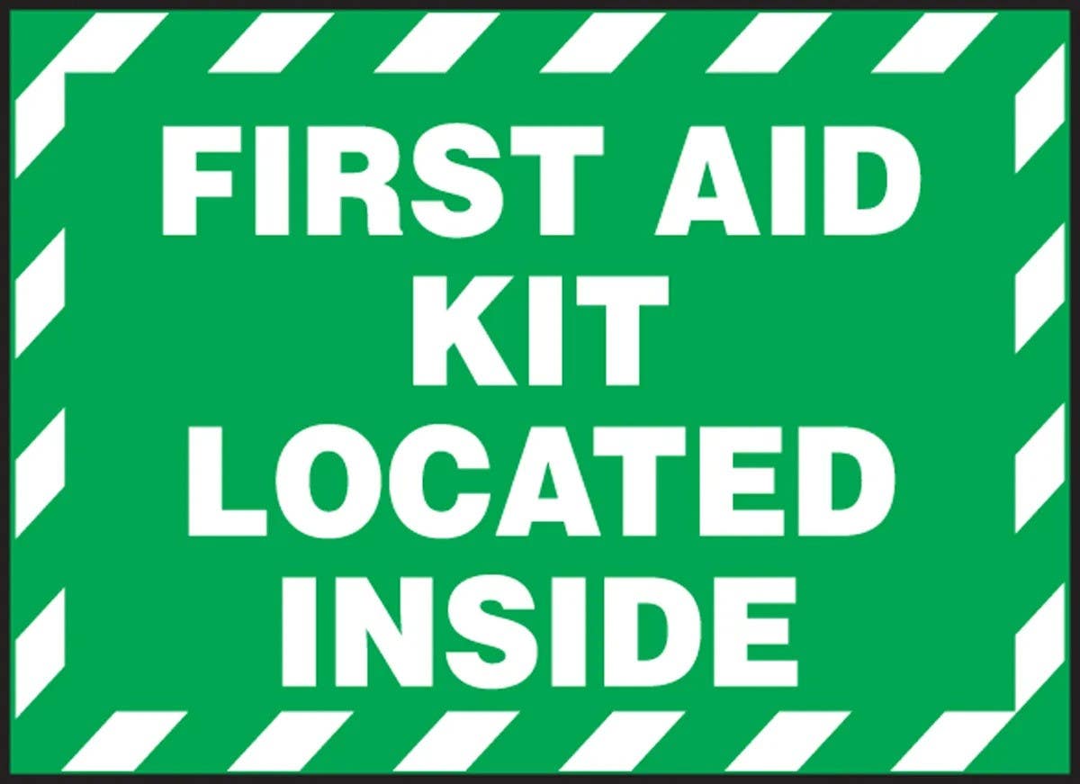 AccuformNMC LVHR560XVE Safety Label, First Aid Kit Located Inside, Adhesive Dura Vinyl, 3-1/2" H x 5" W