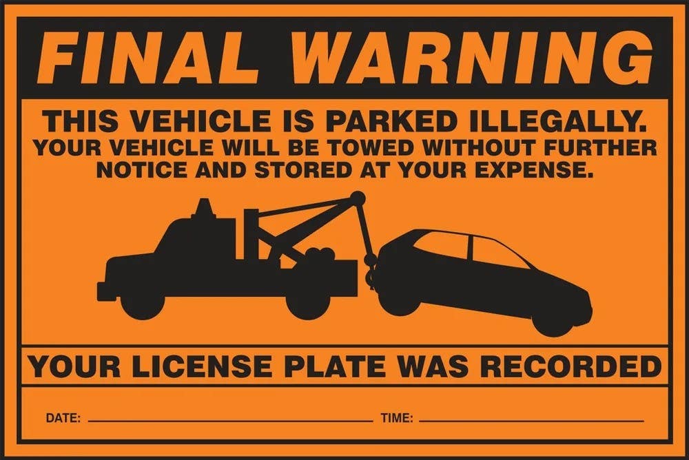 AccuformNMC LVHR577 Final Warning, This Vehicle Is Parked Illegally, Pressure Sensitive Paper, Fluorescent Orange, 100/Pk