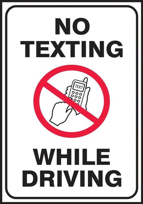 AccuformNMC LVHR705VSP Safety Label, No Texting While Driving, Adhesive Vinyl, 5" H x 3-1/2" W, 5/Pk