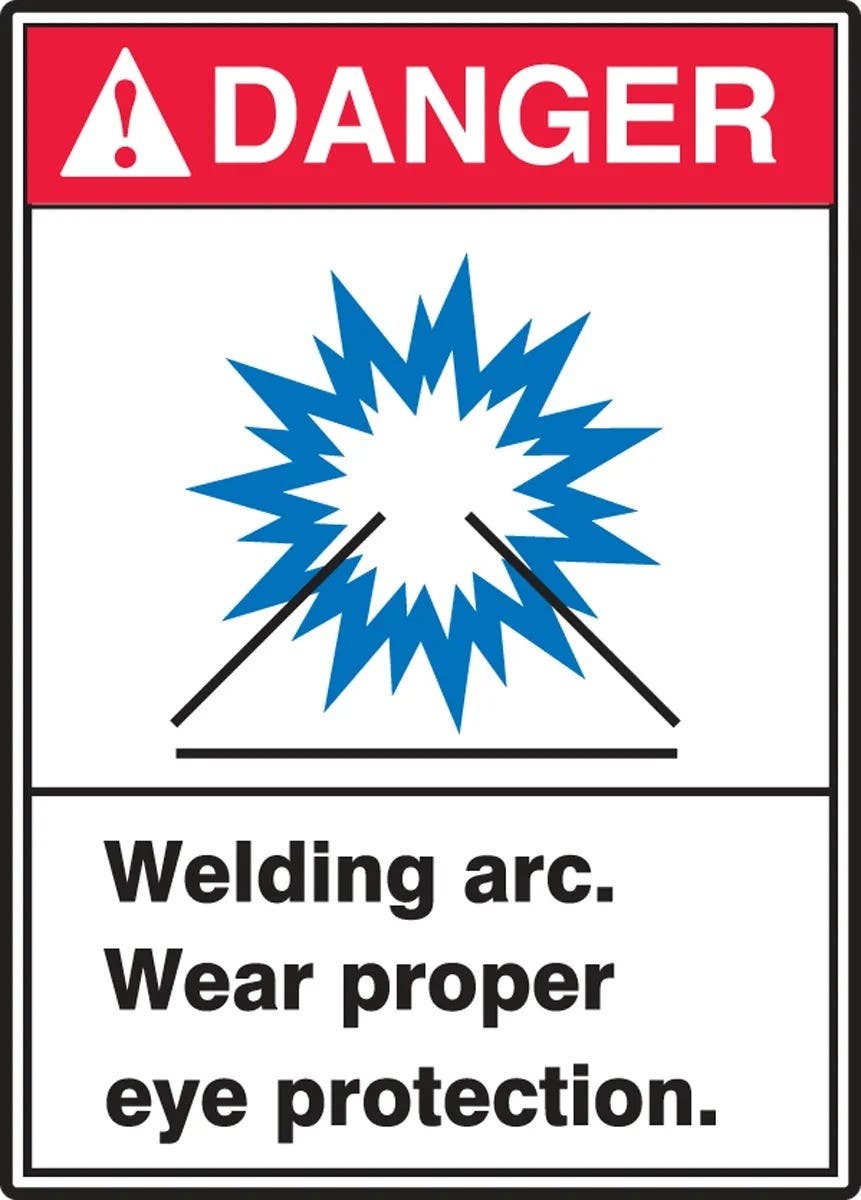 AccuformNMC LWLD001XVE ANSI Danger Safety Label, Welding Arc, Wear Proper..., Adhesive Dura Vinyl, 5" H x 3-1/2" W