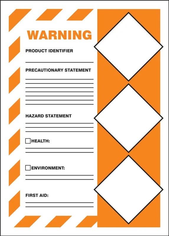 AccuformNMC LZH30 GHS Secondary Container Label, Warning (3 Diamonds On Right), Adhesive Vinyl, 5/Pk
