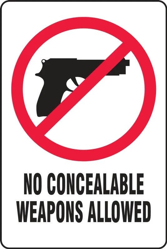 AccuformNMC MACC508 South Carolina Concealed Weapons Safety Sign, No Concealable Weapons Allowed, 12" H x 8" W