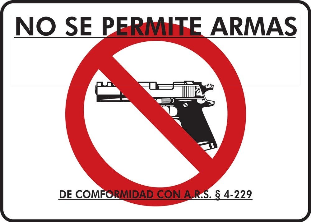 AccuformNMC MACC52 Arizona No Firearms Allowed Sign