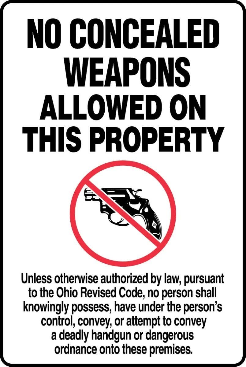 AccuformNMC MACC543 Ohio Revised Code Safety Sign, No Concealed Weapons Allowed On This Property, 18" H x 12" W