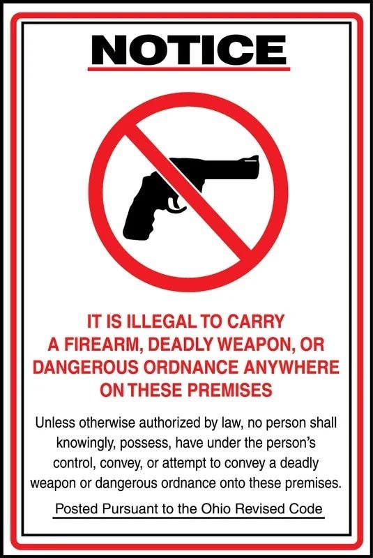 AccuformNMC MACC547 Ohio Weapon Revised Code Safety Sign, Notice, It Is Illegal To Carry A Firearm…, 18" H x 12" W