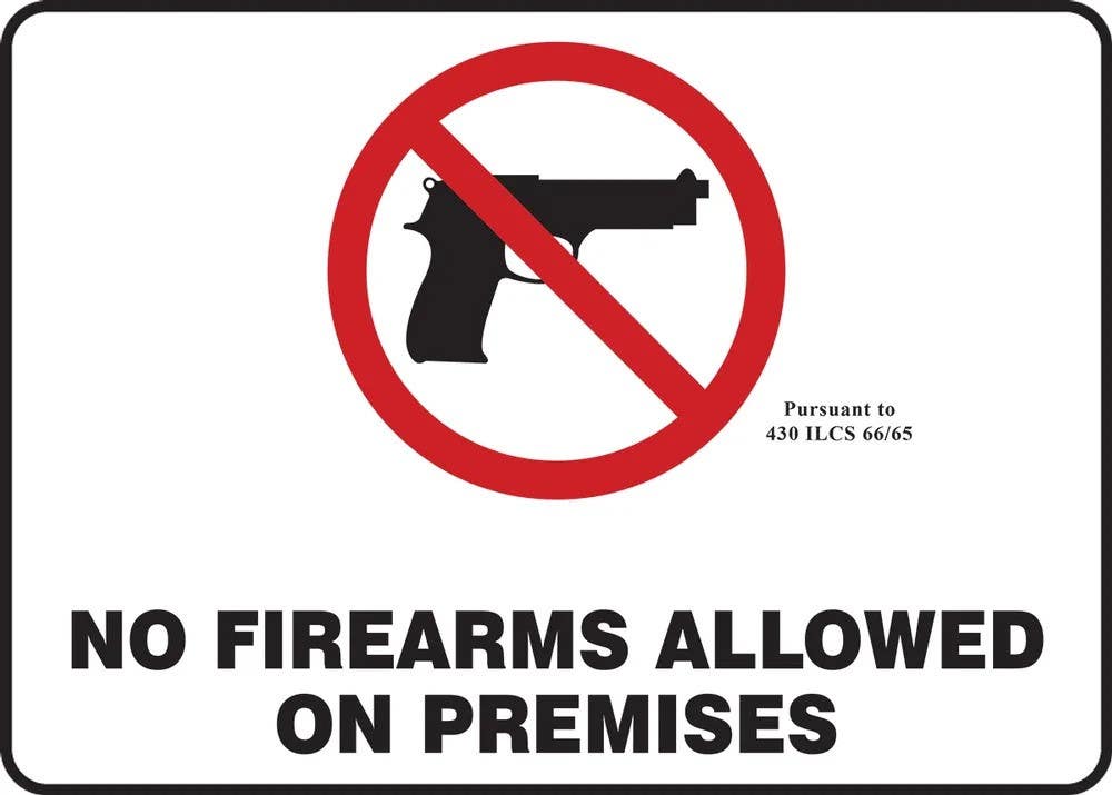 AccuformNMC MACC552 Safety Sign, No Firearms Allowed On Premises, 7" H x 10" W