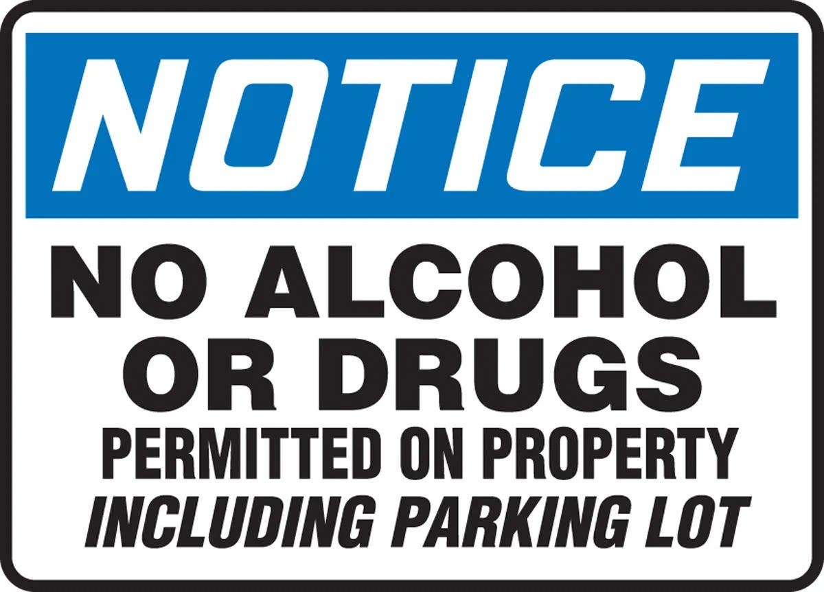 AccuformNMC MACC863 OSHA Notice Safety Sign, No Alcohol Or Drugs Permitted On Property…, 10" H x 14" W