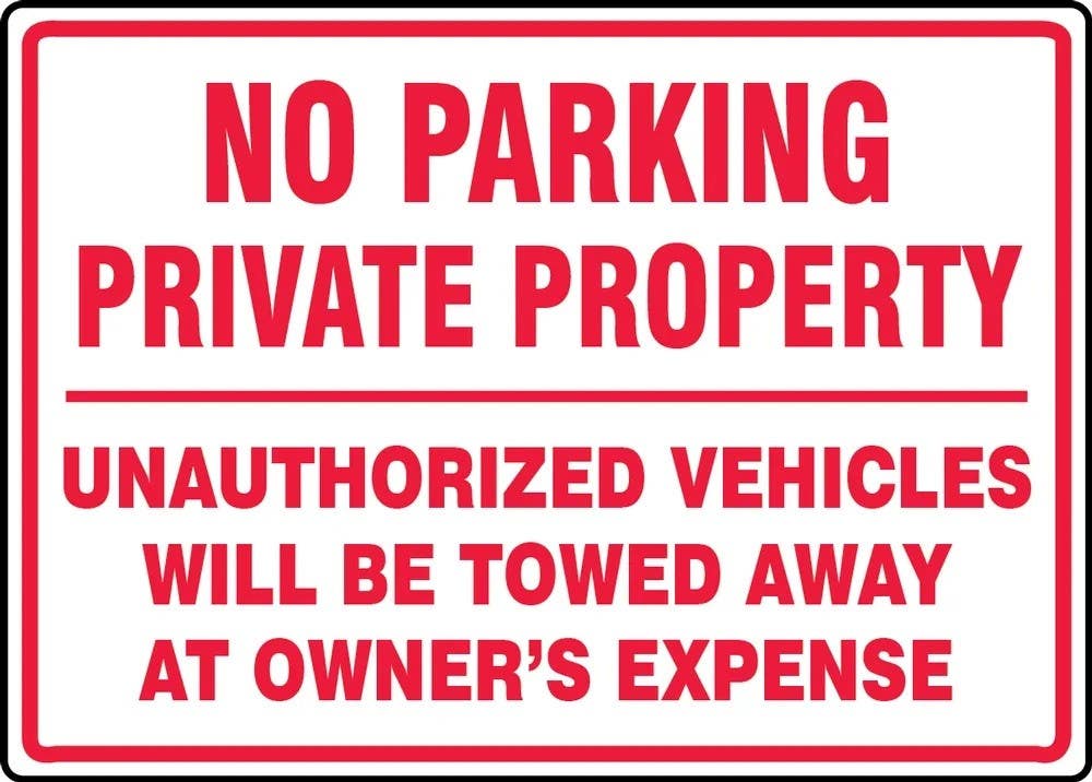 AccuformNMC MADC877 No Parking Private Property Safety Sign, Unauthorized Vehicles Will Be Towed Away…, 14" H x 20" W