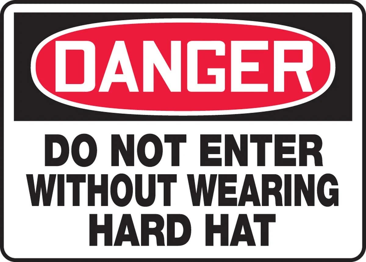 AccuformNMC MADM124 OSHA Danger Safety Sign, Do Not Enter Without Wearing Hard Hat, 10" H x 14" W