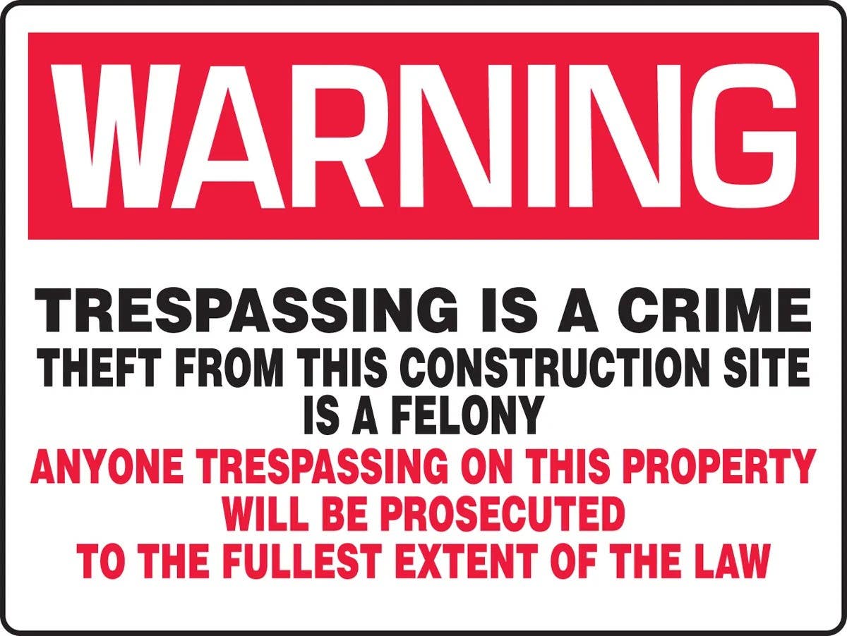 AccuformNMC MADM320VP Really BigSign, OSHA Warning Safety Sign, Trespassing Is A Crime…, Plastic, 24" H x 36" W