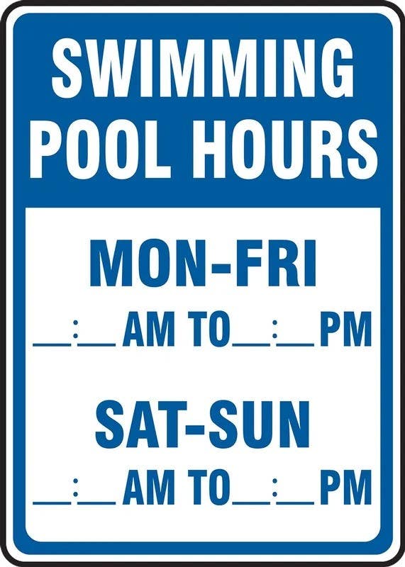 AccuformNMC MADM43 Safety Sign, Swimming Pool Hours