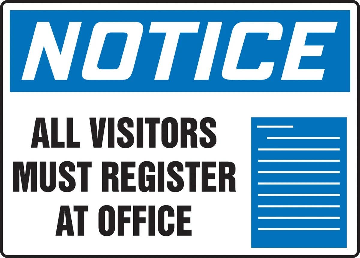 AccuformNMC MADM816 OSHA Notice Safety Sign, All Visitors Must Register At Office, 10" H x 14" W