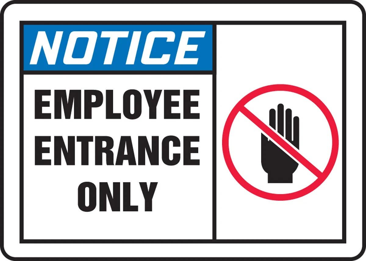 AccuformNMC MADM8 OSHA Notice Safety Sign, Employee Entrance Only