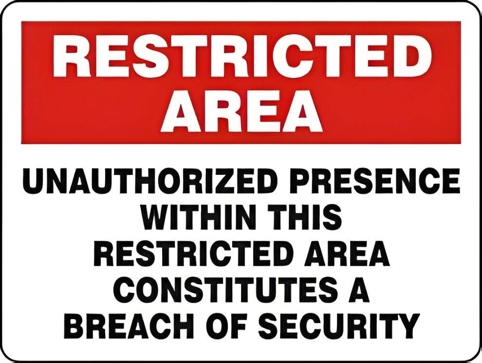 AccuformNMC MADM94 Restricted Area Safety Sign, Unauthorized Presence Within This Restricted Area…