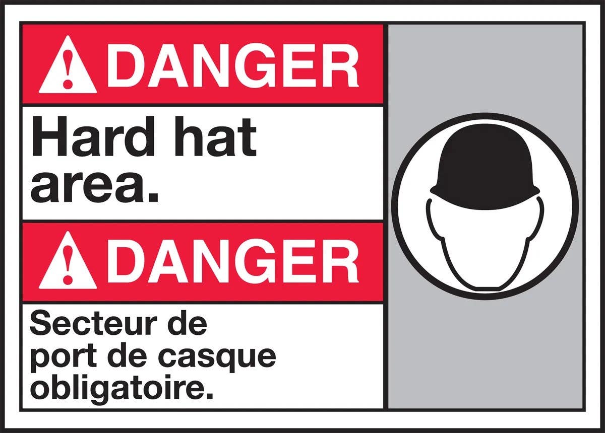 AccuformNMC MAFC115 Bilingual ANSI Danger Safety Sign, Hard Hat Area, 10" H x 14" W