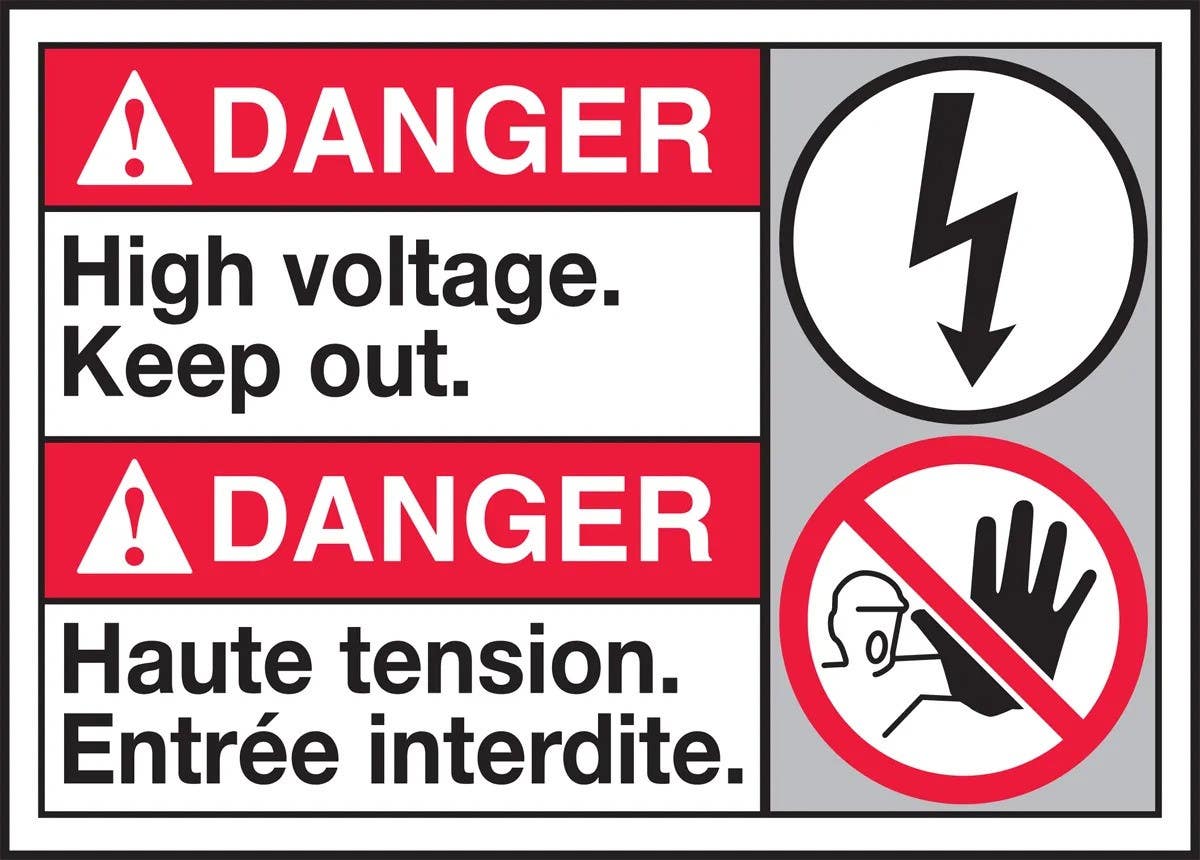 AccuformNMC MAFC125 Bilingual ANSI Danger Safety Sign, High Voltage. Keep Out, 10" H x 14" W