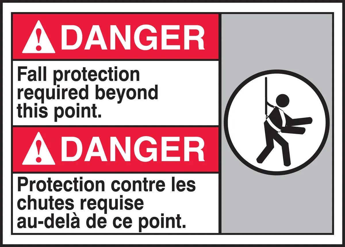 AccuformNMC MAFC131 Bilingual ANSI Danger Safety Sign, Fall Protection Required Beyond This Point, 10" H x 14" W