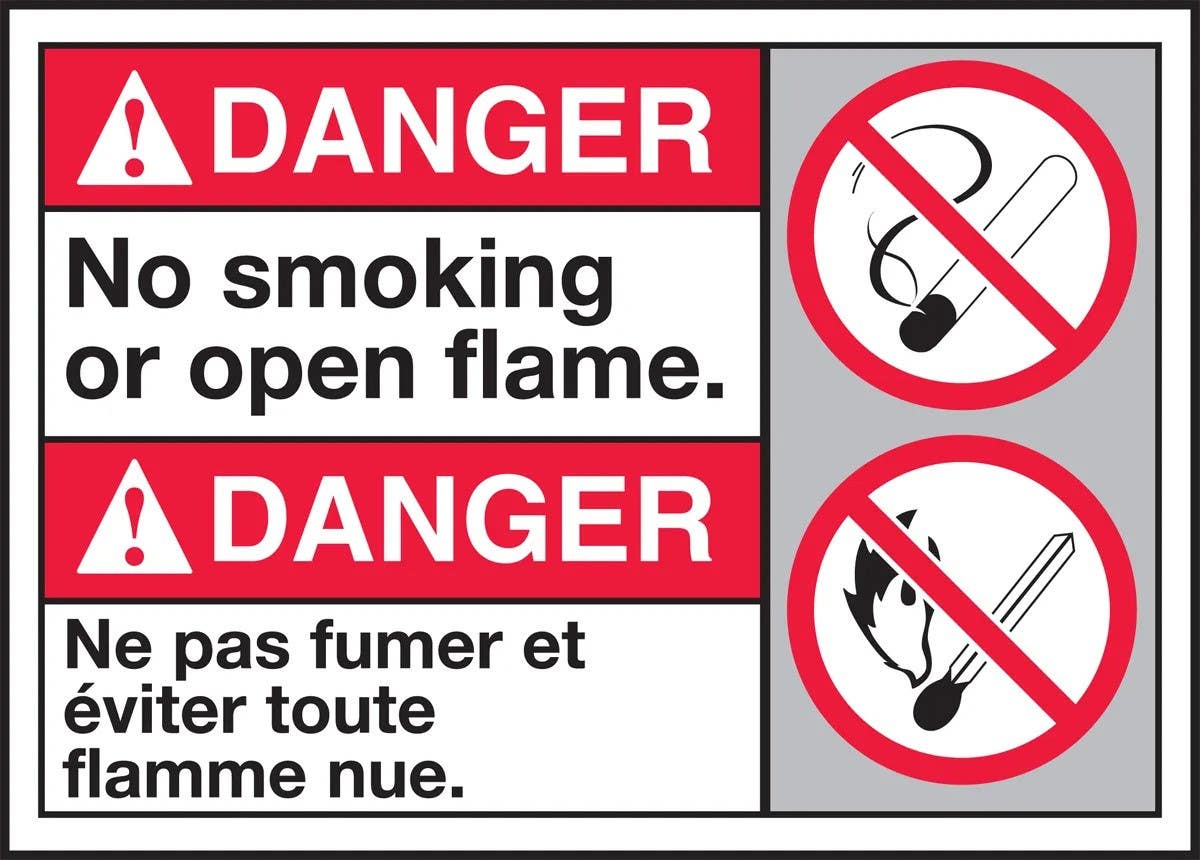 AccuformNMC MAFC137 Bilingual ANSI Danger Sign, No Smoking Or Open Flame, 10" H x 14" W
