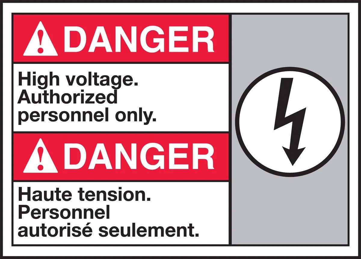 AccuformNMC MAFC173 Bilingual ANSI Danger Safety Sign, High Voltage. Authorized Personnel Only, 10" H x 14" W