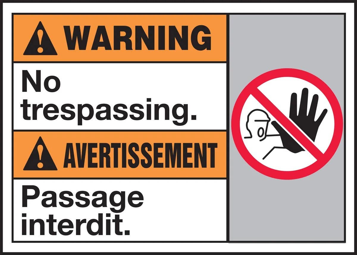 AccuformNMC MAFC317 Bilingual ANSI Warning Safety Sign, No Trespassing, 10" H x 14" W