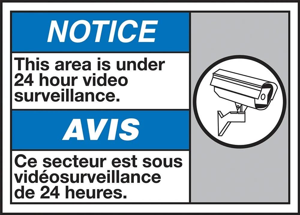 AccuformNMC MAFC816 Bilingual ANSI Notice Sign, This Area Under 24 Hour Video Surveillance, 10" H x 14" W