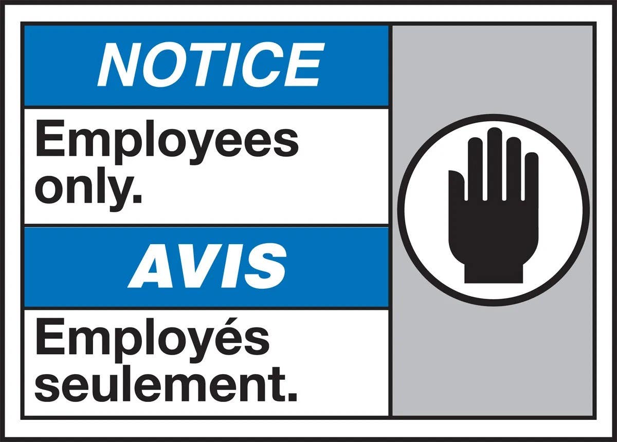 AccuformNMC MAFC829 Bilingual ANSI Iso Notice Safety Sign, Employees Only, 10" H x 14" W