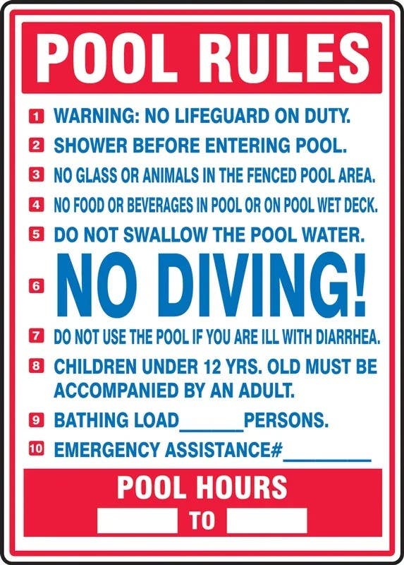 AccuformNMC MASW402 Safety Sign, Pool Rules, 28" H x 20" W