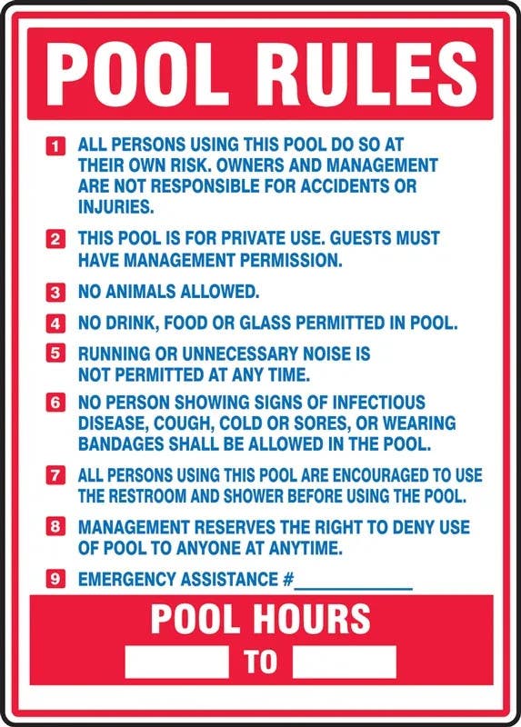 AccuformNMC MASW404 Safety Sign, Pool Rules, 28" H x 20" W
