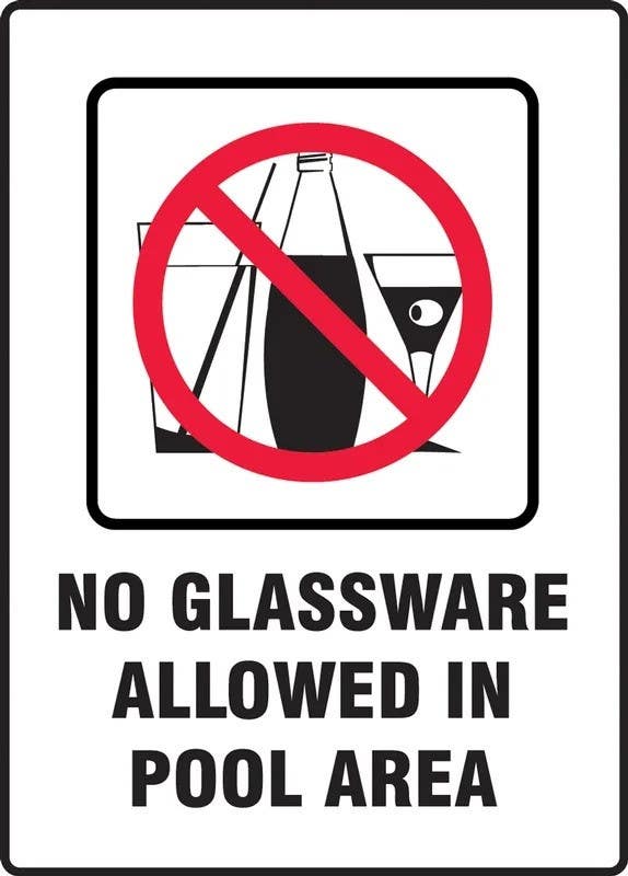 AccuformNMC MASW408 Safety Sign, Pool Rules No Glassware Allowed In Pool Area, 14" H x 10" W