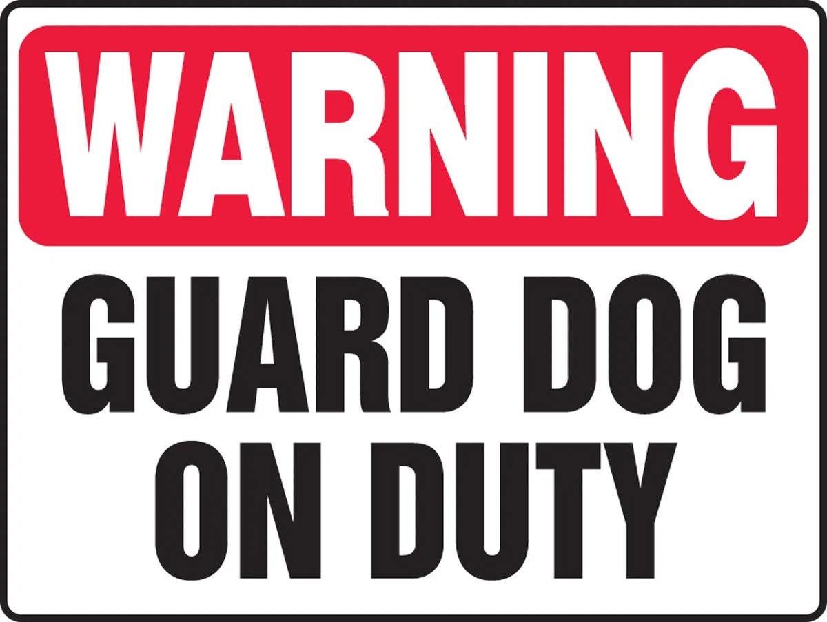 AccuformNMC MATR305 Warning Safety Sign, Guard Dog On Duty, 10" H x 14" W