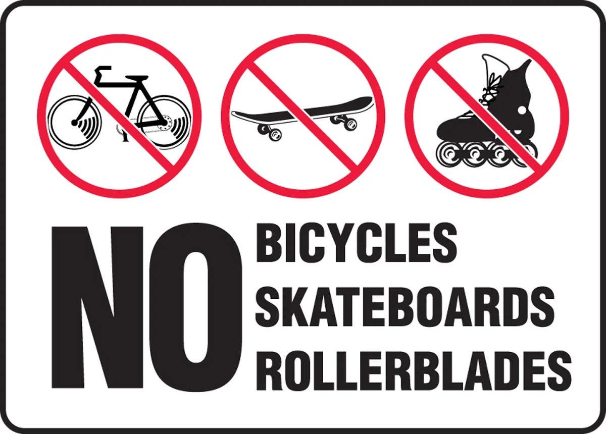 AccuformNMC MATR505 Safety Sign, No Bicycles Skateboards Rollerblades, 10" H x 14" W