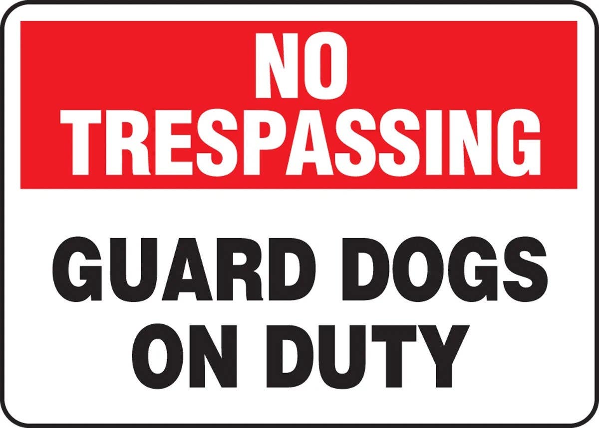 AccuformNMC MATR904 No Trespassing Safety Sign, Guard Dogs On Duty, 10" H x 14" W