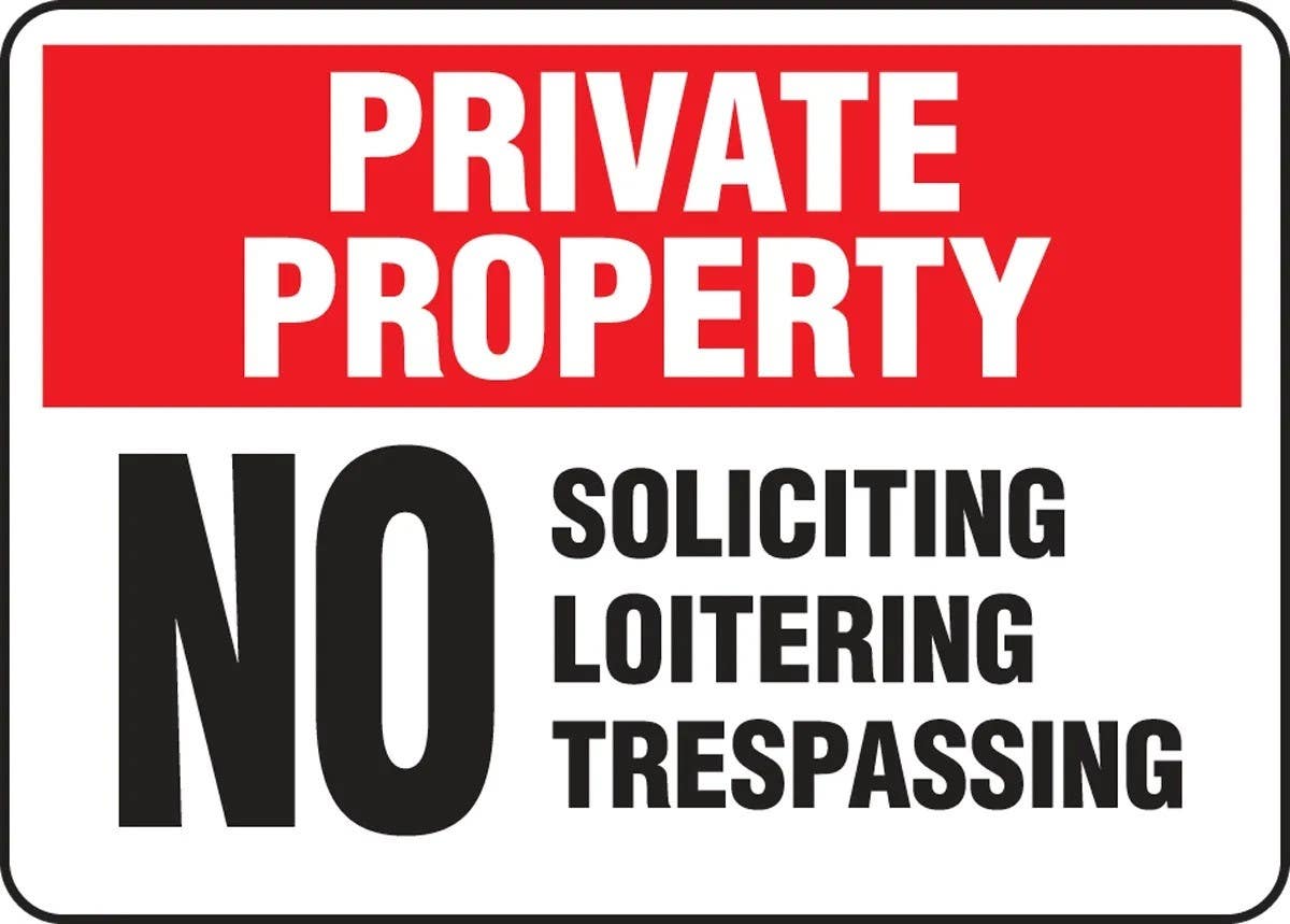 AccuformNMC MATR969 Private Property Safety Sign, No Soliciting Loitering Trespassing, 10" H x 14" W