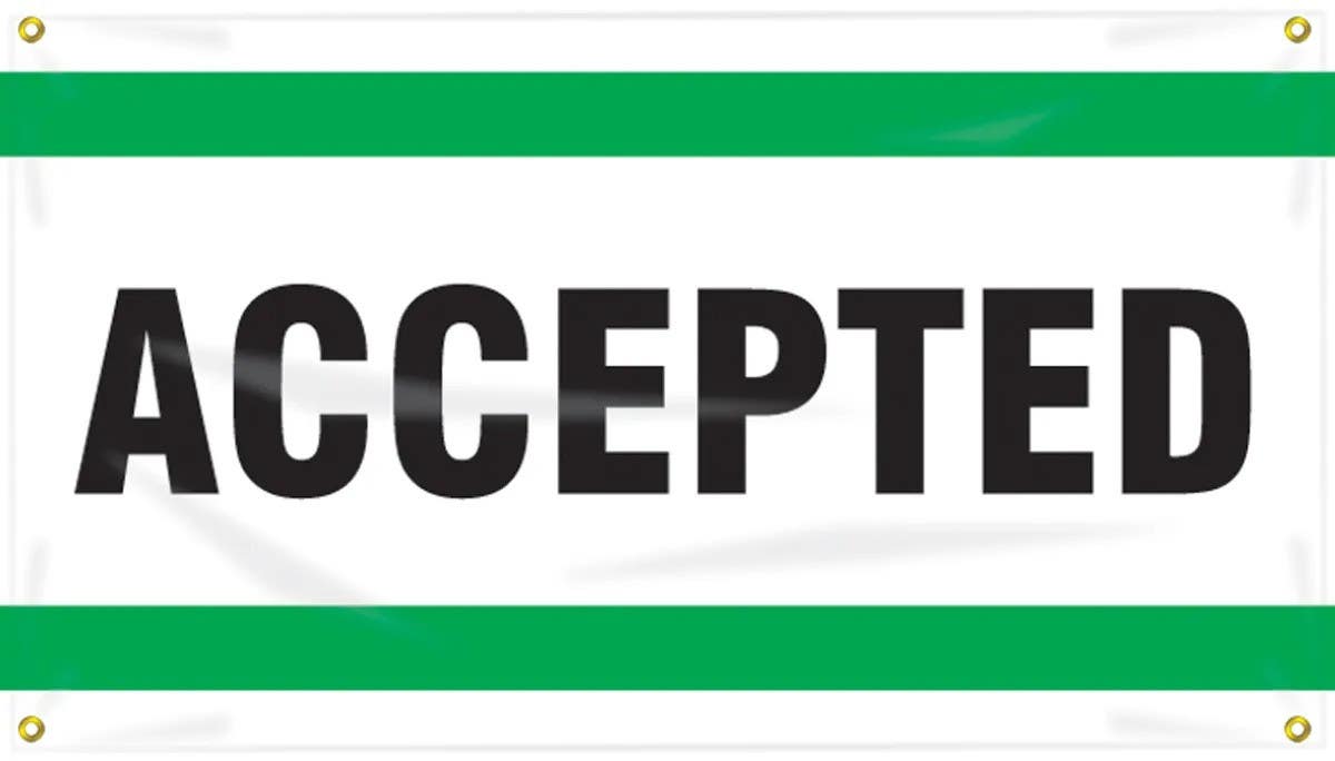 AccuformNMC MBC103 Quality Control Ceiling Banner, Accepted, 28" H x 4' W