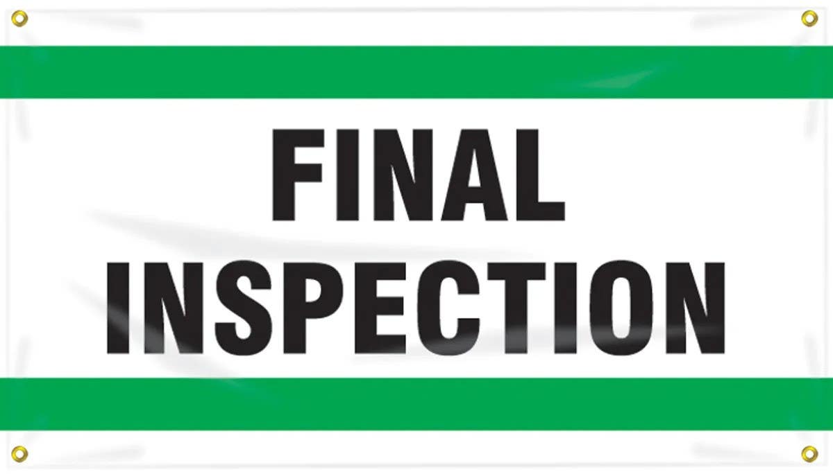 AccuformNMC MBC111 Quality Control Ceiling Banner, Final Inspection, 28" H x 4' W