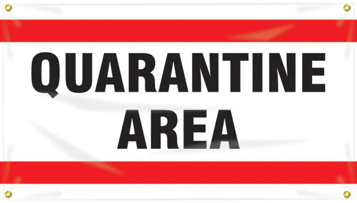 AccuformNMC MBC117 Quality Control Ceiling Banner, Qurantine Area, 28" H x 4' W