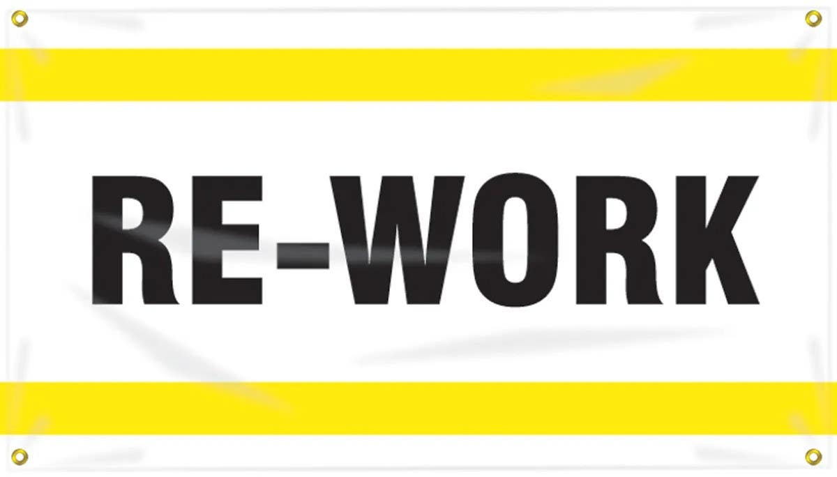 AccuformNMC MBC119 Quality Control Ceiling Banners, Re-Work, 28" H x 4' W