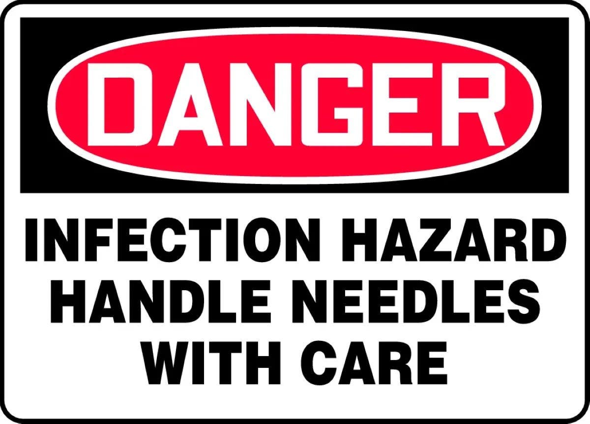 AccuformNMC MBHZ100 OSHA Danger Safety Sign, Infection Hazard, Handle Needles With Care, 10" H x 14" W