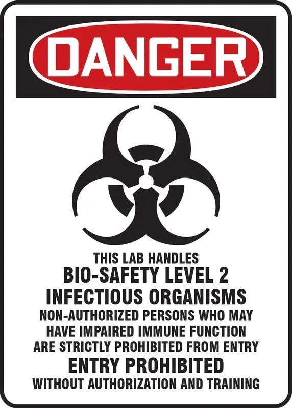 AccuformNMC MBHZ101 OSHA Danger Biohazard Sign, This Lab Handles Bio-Safety…, 14" H x 10" W