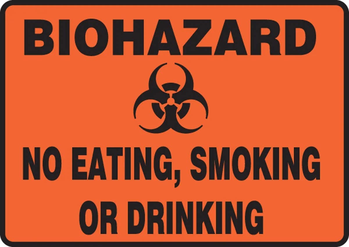 AccuformNMC MBHZ5 Biohazard Safety Sign, No Eating, Smoking, Or Drinking