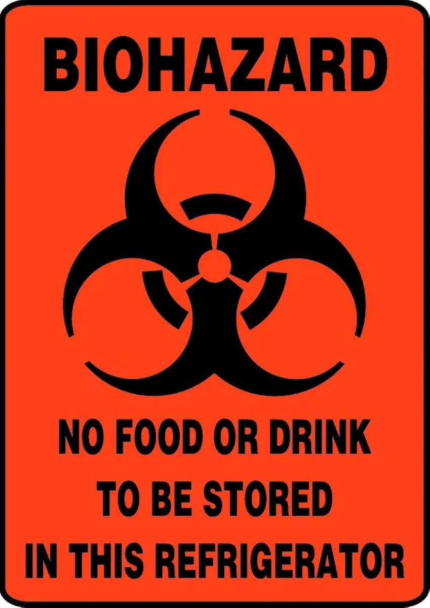 AccuformNMC MBHZ526 Biohazard Safety Sign, No Food Or Drink To Be Stored In This Refrigerator, 14" H x 10" W